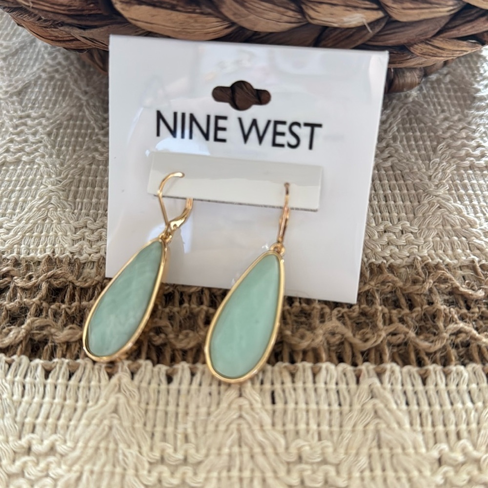 Nine West Gold and Green Teardrop Earrings